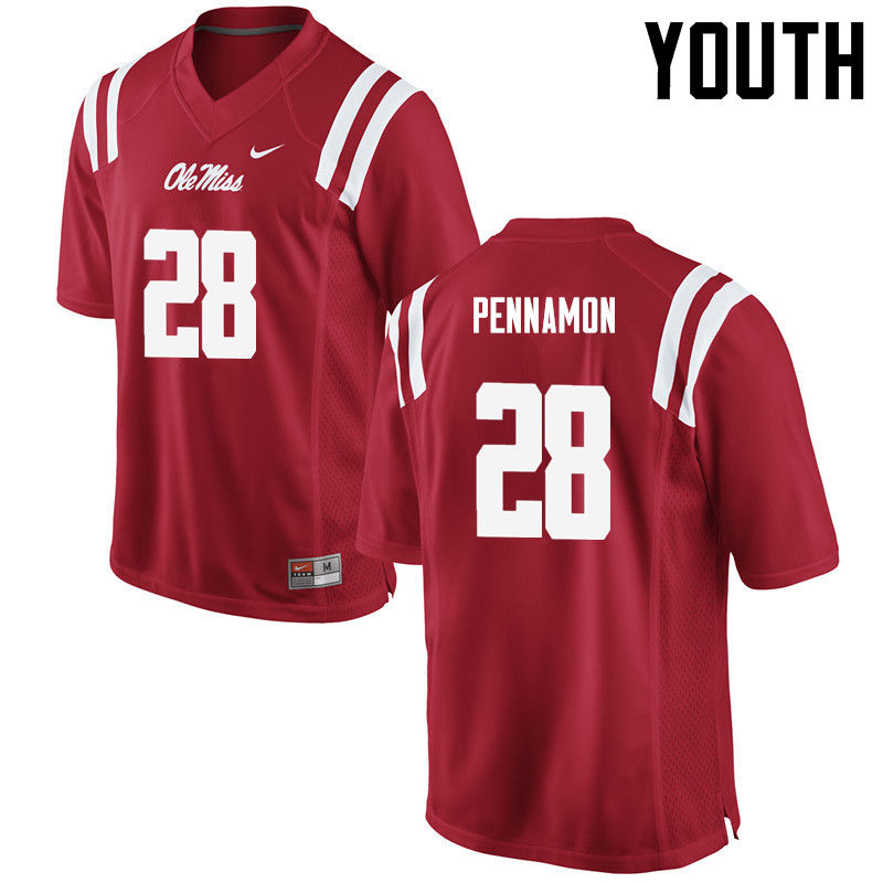 Youth Ole Miss Rebels #28 DVaughn Pennamon College Football Jerseys-Red - Click Image to Close